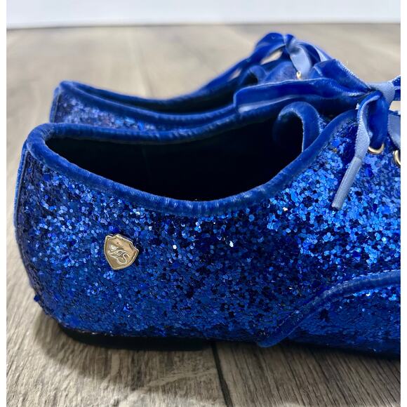 Cinderella princess blue glitter lace-up oxford/derby-style shoes. - Picture 2 of 9